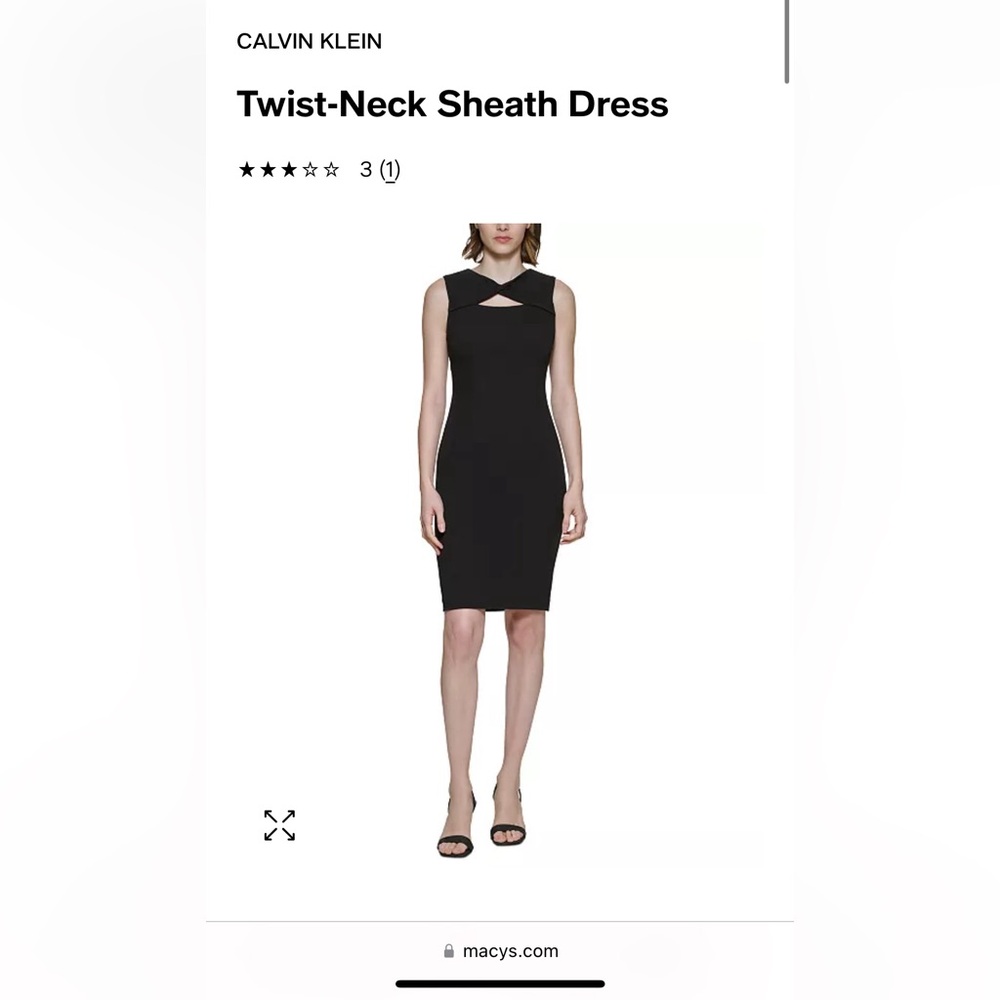 Never worn! Calvin Klein black twisted neckline sheath dress size 16